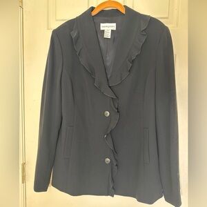 Bloomingdale’s Black Ruffle Top Size 16 Blazer Style Elegant Top Excellent Condi